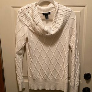 White House Black Market ivory cowl neck sweater. Size XL